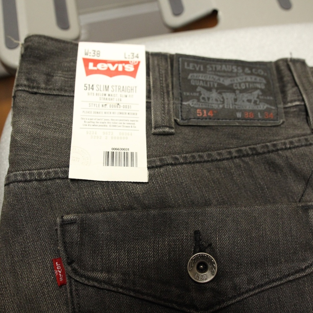Levi’s 514 Jeans Mens Charcoal Gray W38 x L34